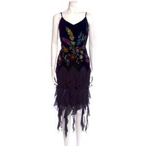 Sue Wong Embroidered Velvet Silk Jellyfish Ruffle Style Black Dress Size 4